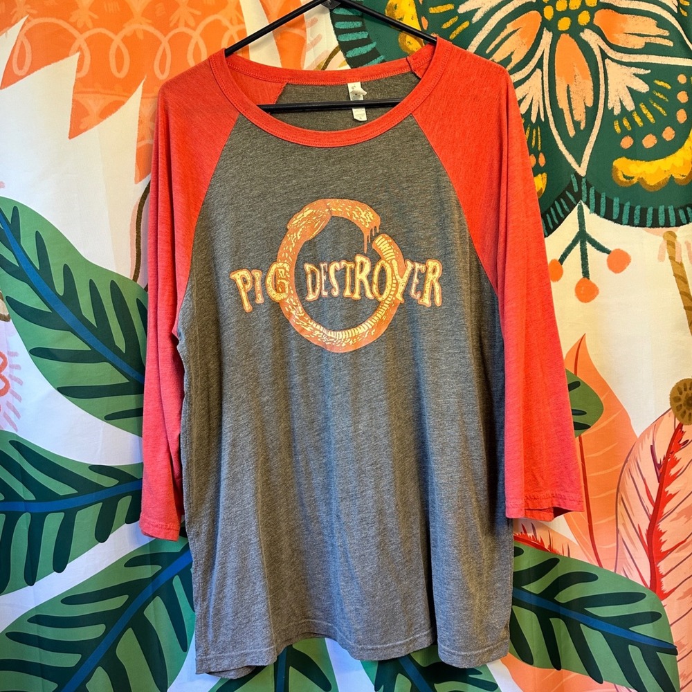 Pig Destroyer Band Shirt XL Bella Canvas Raglan Baseball Tee Red Gray Grindcore
